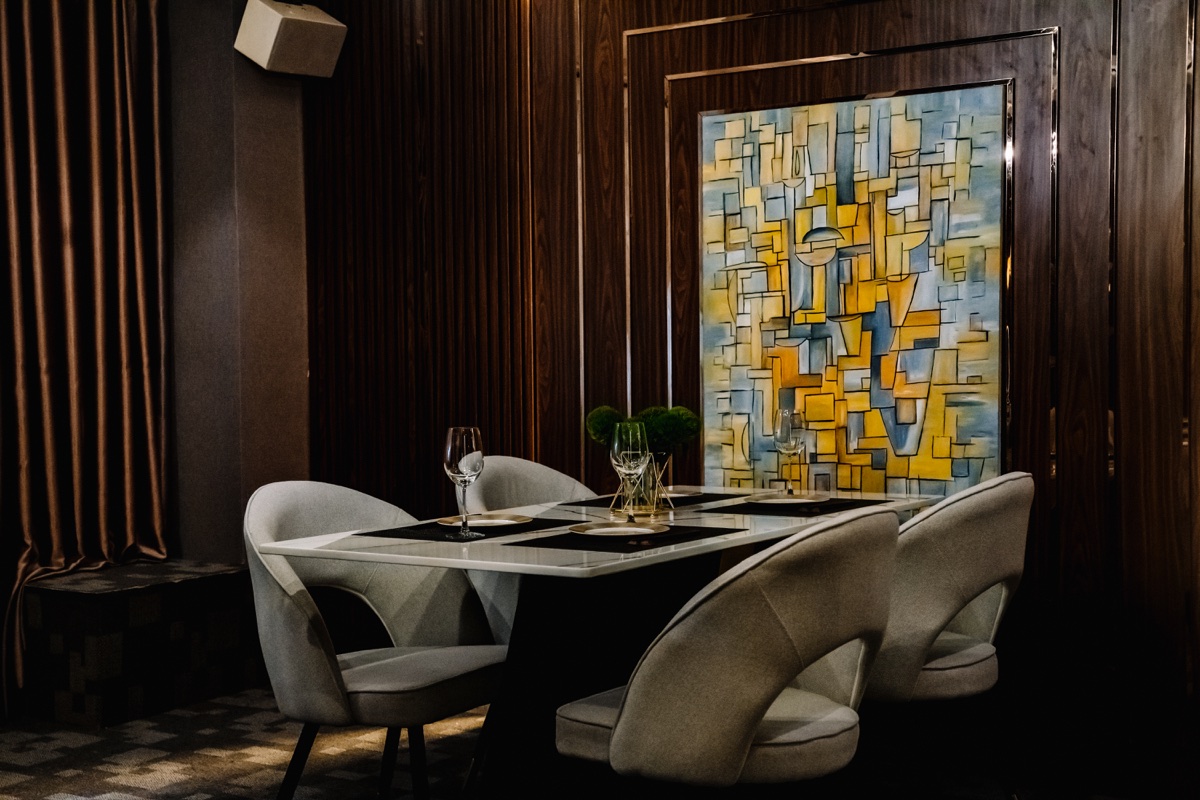 A private dining table set for a business dinner at Kasen
